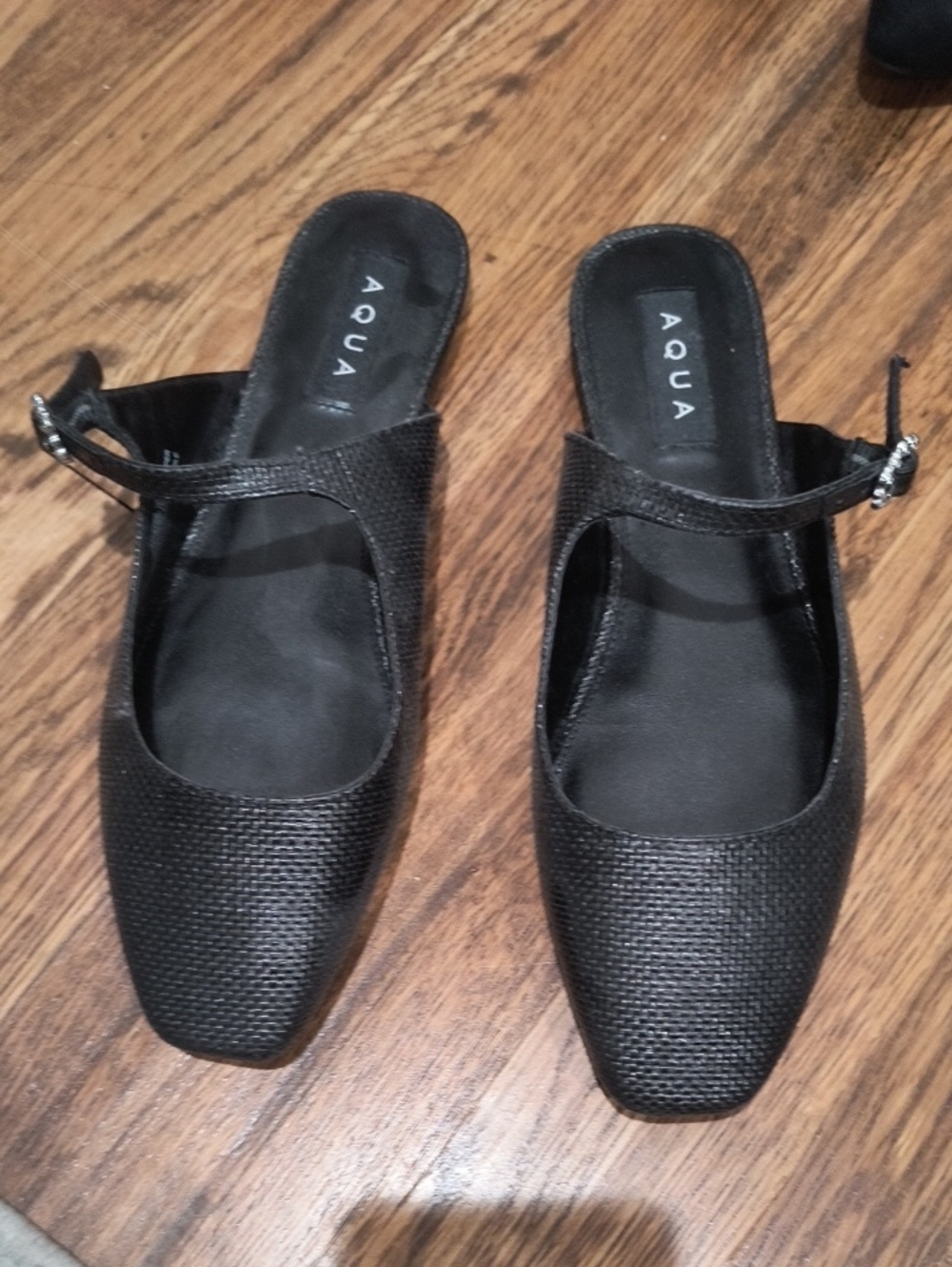 Aqua Black Textured Mary Jane Mule with Ankle Strap